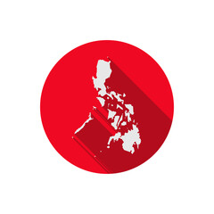 Map of Philippine Islands on red circle with long shadow
