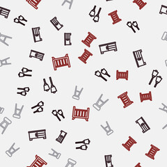 Set line Lamp hanging, TV table stand, Chair and Baby crib cradle bed on seamless pattern. Vector