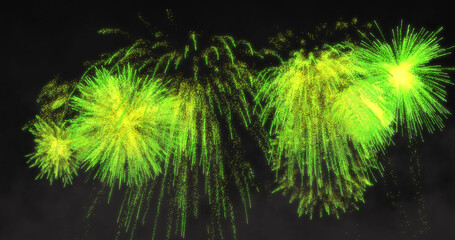 Image of green fireworks exploding on black background