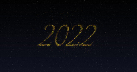 Image of 2022 in shimmering gold letters and fireworks