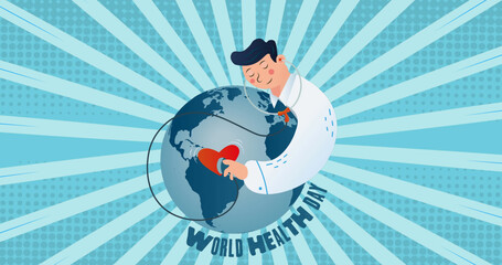 Digital image of world health day banner against blue radial background