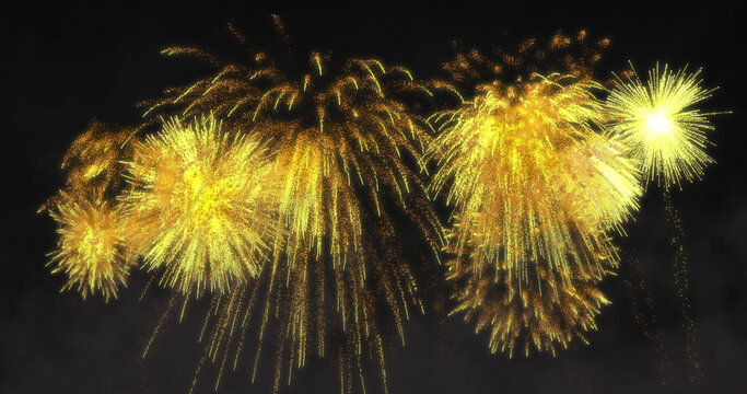 Image of yellow fireworks exploding on black background