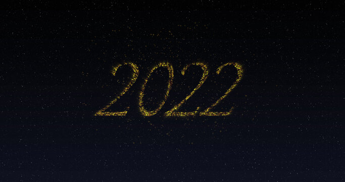 Image of 2022 in shimmering gold letters and fireworks