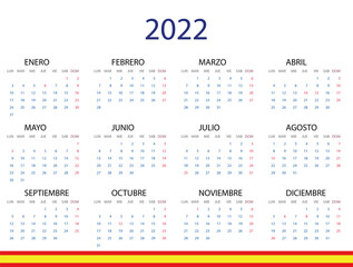Calendario laboral 2022 en español - obrazy, fototapety, plakaty
