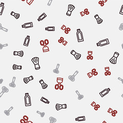 Set line Makeup brush, Bottle of shampoo, Shaving razor and Eyelash curler on seamless pattern. Vector