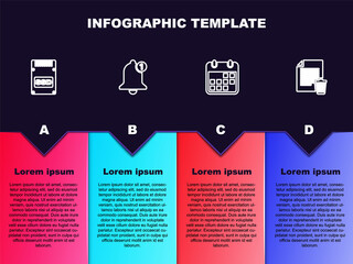 Set line SSD card, Bell, Calendar and Delete file document. Business infographic template. Vector