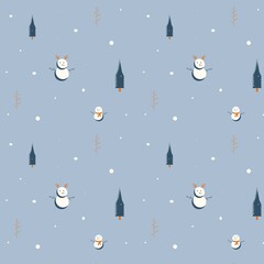 Vector winter pattern. Pattern with snowman for gifts. Pattern for postcards and invintation, textiles and gifts.