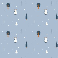 Vector winter pattern. Pattern with snowman for gifts. Pattern for postcards and invintation. 