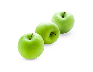 Three green apples isolated on a white background.