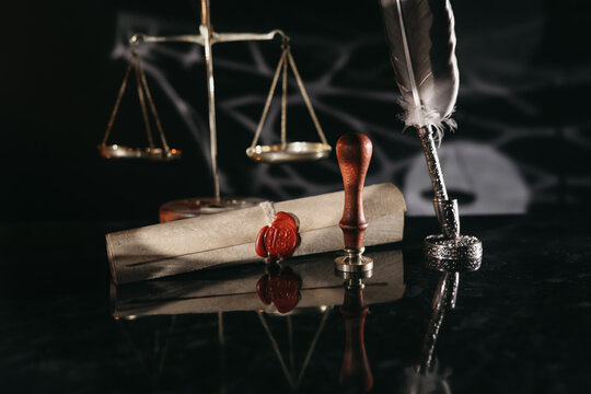 Last will in notary office with notary public tools, law concept