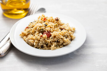 fresh tabbouleh on small plate on ceramic