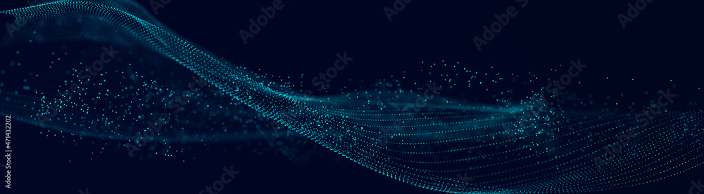 Poster futuristic wave. network connection structure in cyberspace. 3d rendering.