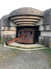 Remains of a Second World War (WW2) military battery with artillery and guns at Longues-sur-Mer, Normandy, France (Batterie de Longues-sur-Mer)
