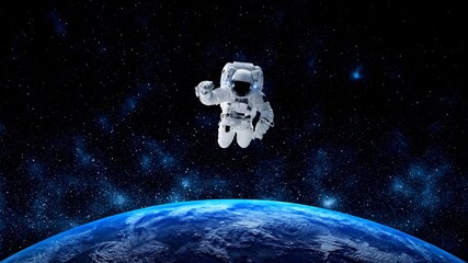 Astronaut spaceman do spacewalk while working for spaceflight mission at space station . Astronaut wear full spacesuit for operation . Elements of this image furnished by NASA space astronaut photos . © InfiniteFlow