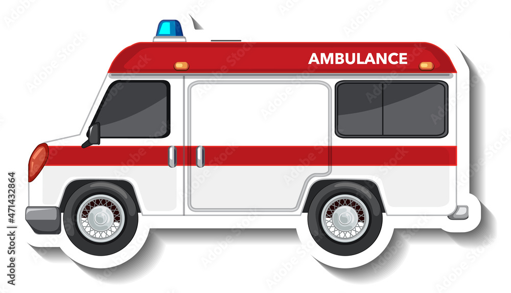 Canvas Prints sticker design with side view of ambulance car isolated