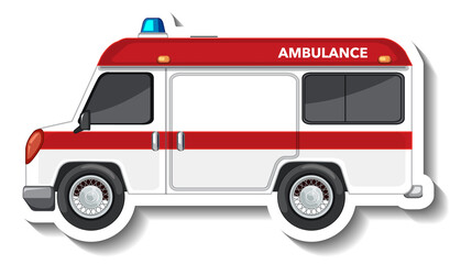 Sticker design with side view of ambulance car isolated