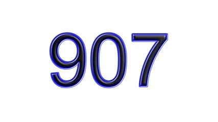 blue 907 number 3d effect white background