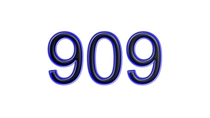 blue 909 number 3d effect white background