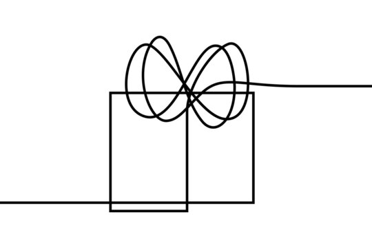 recommend clip art: Gift box in continuous line art drawing style. Wrapped present package with decorative ribbon bow minimalist black linear design isolated on white background. Vector illustration