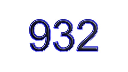 blue 932 number 3d effect white background