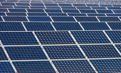 Rows of solar panels in a solar power plant