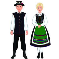 Woman and man in folk national Polish costumes. Vector illustration - obrazy, fototapety, plakaty