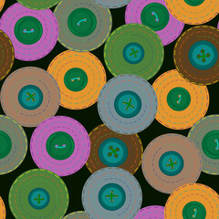 round patches with buttons, seamless pattern