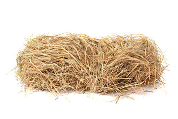 Small dried hay bale on white background © New Africa