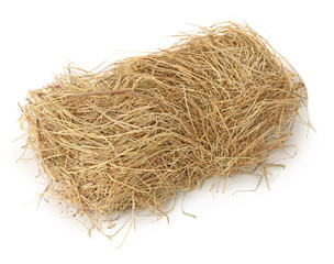 Small dried hay bale on white background