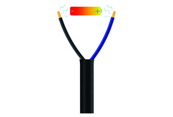 electric cable with two wires black and blue and a battery in the middle 