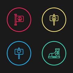 Obraz premium Set line Peace, Sneakers, and Flag peace icon. Vector
