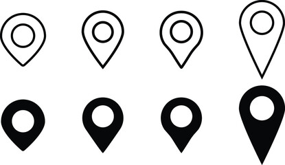 Location pin icon. Map pin place marker. Location icon. Map marker pointer icon set. GPS location symbol collection. Flat style