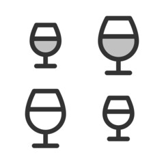 Pixel-perfect linear icon of a wineglass built on two base grids of 32 x 32 and 24 x 24 pixels. The initial base line weight is 2 pixels. In two-color and one-color versions. Editable strokes