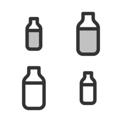 Pixel-perfect linear icon of milk bottle built on two base grids of 32 x 32 and 24 x 24 pixels. The initial base line weight is 2 pixels. In two-color and one-color versions. Editable strokes
