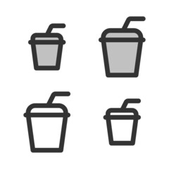 Pixel-perfect linear icon of plastic cup with straw  built on two base grids of 32x32 and 24x24 pixels. The initial base line weight is 2 pixels. In two-color and one-color versions. Editable strokes