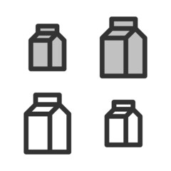 Pixel-perfect linear icon of milk carton built on two base grids of 32 x 32 and 24 x 24 pixels. The initial base line weight is 2 pixels. In two-color and one-color versions. Editable strokes