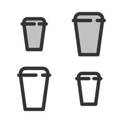 Pixel-perfect linear icon of plastic cup with lid built on two base grids of 32 x 32 and 24 x 24 pixels. The initial base line weight is 2 pixels. In two-color and one-color versions. Editable strokes