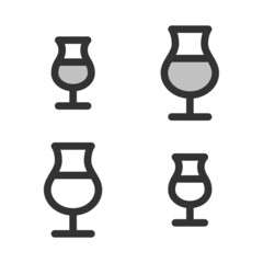 Pixel-perfect linear icon of cocktail glass  built on two base grids of 32 x 32 and 24 x 24 pixels. The initial base line weight is 2 pixels. In two-color and one-color versions. Editable strokes
