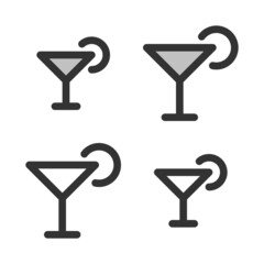 Pixel-perfect linear icon of cocktail glass  built on two base grids of 32 x 32 and 24 x 24 pixels. The initial base line weight is 2 pixels. In two-color and one-color versions. Editable strokes