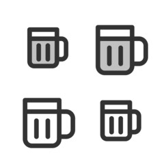 Pixel-perfect linear icon of beer mug built on two base grids of 32 x 32 and 24 x 24 pixels. The initial base line weight is 2 pixels. In two-color and one-color versions. Editable strokes