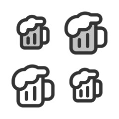 Pixel-perfect linear icon of beer mug with foam  built on two base grids of 32 x 32 and 24 x 24 pixels. The initial base line weight is 2 pixels. In two-color and one-color versions. Editable strokes