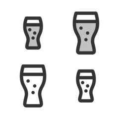 Pixel-perfect linear icon of beer glass built on two base grids of 32 x 32 and 24 x 24 pixels. The initial base line weight is 2 pixels. In two-color and one-color versions. Editable strokes