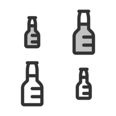 Pixel-perfect linear icon of beer bottle built on two base grids of 32 x 32 and 24 x 24 pixels. The initial base line weight is 2 pixels. In two-color and one-color versions. Editable strokes