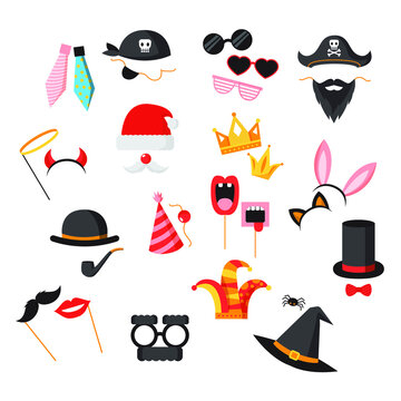 Photo Booth Party Icons Elements Flat Vector