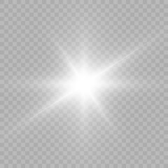 Realistic bright light effect, sparkling star on a transparent background. Vector	