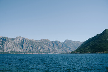Mountains between the sky and the Bay of Kotor. View from Perast. Montenegro