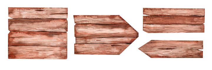 Naklejka premium Watercolor wooden sign boards set. Collection of hand drawn blackboards for text. Isolated on a white background. Rustic style.