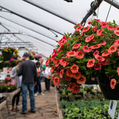 Greenhouse people and flowers