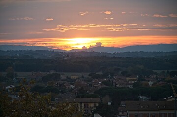 Sunset View from an Ancient Medieval City in Umbria Italy