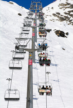 Chairlift from Fiescheralp to Eggishorn in Aletsch glacier Area, Fiescheralp - car free ski resort accessible by cable car from Fiesch, UNESCO World Heritage site, Valais, Wallis, Switzerland, Europe